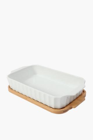 Ceramic Casserole With Bamboo Tray, Large