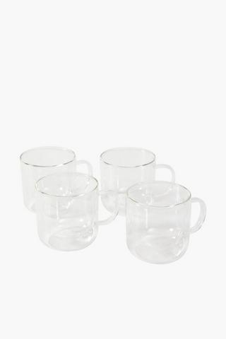 4 Glass Double Wall Mugs