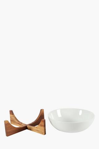 Porcelain Salad Bowl On Stand, Small
