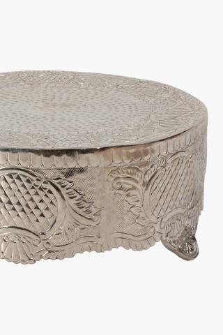 Scalloped Embossed Metal Cake Stand
