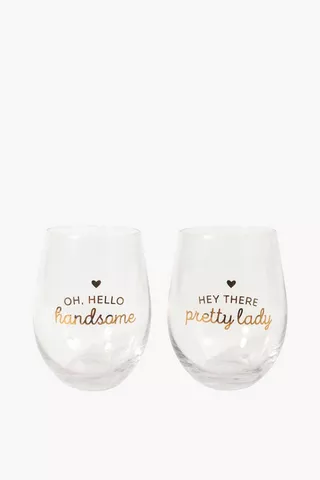 2 Pack His And Her Stemless Wine Glasses