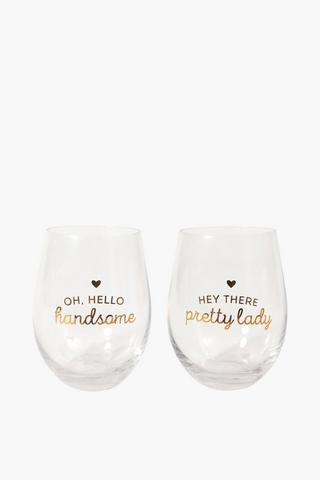 2 Pack His And Her Stemless Wine Glasses