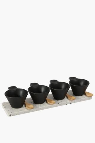 Terazzo Dipping Bowls And Spoons On Tray