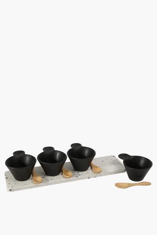 Terazzo Dipping Bowls And Spoons On Tray