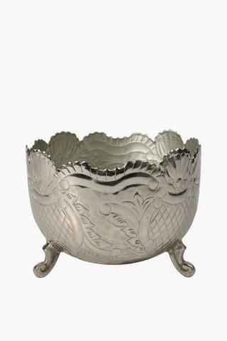 Scalloped Embossed Metal Bowl Large