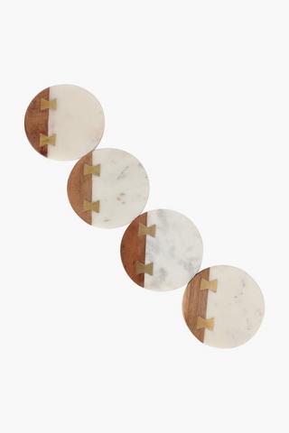 4 Pack Marble And Wood Coasters