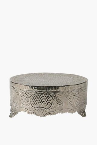 Scalloped Embossed Metal Cake Stand