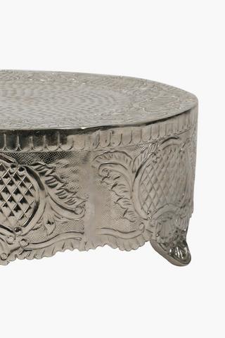 Scalloped Embossed Metal Cake Stand