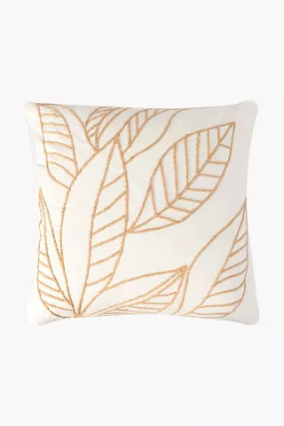 Embroidered Jute Leaves Feather Scatter Cushion 60x60cm