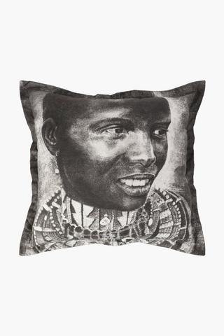 Printed African Portrait Scatter Cushion, 55x55cm