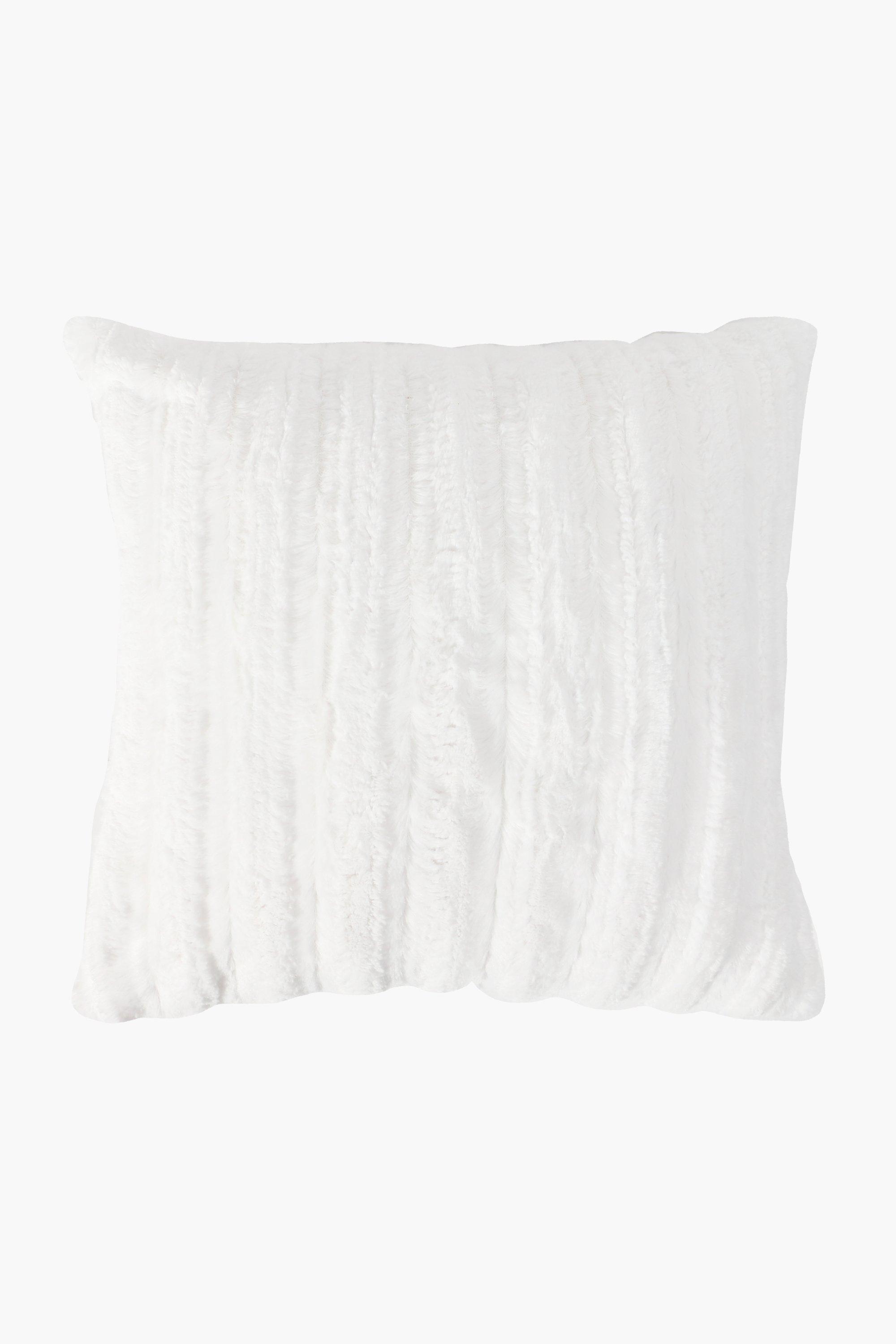White Ribbed Faux Fur Scatter Cushion 50x50 cm main image 1