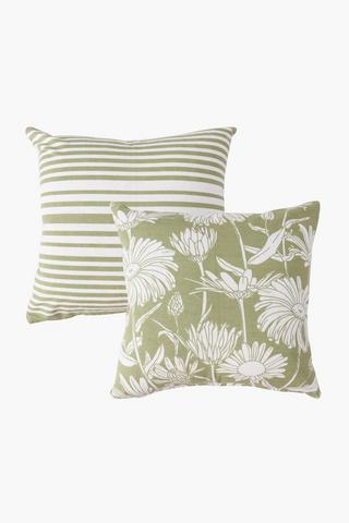 2 Pack Daisy Stripe Scatter Cushion Covers, 45x45cm