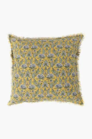 Printed Damask Fray Scatter Cushion, 55x55cm