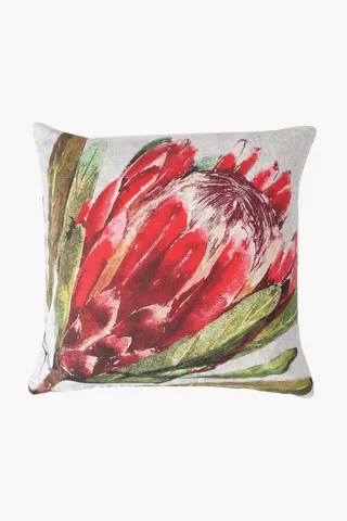 Printed Crimson Protea Scatter Cushion Cover, 50x50cm