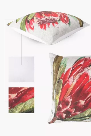 Printed Crimson Protea Scatter Cushion Cover, 50x50cm