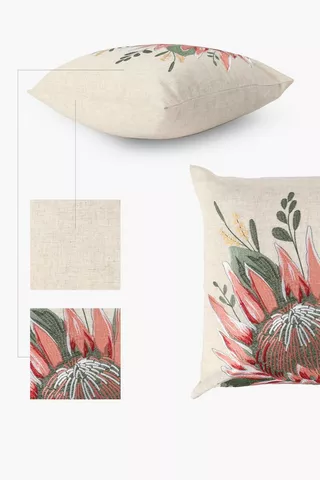 Embroidered Protea Bunch Scatter Cushion 50x50cm
