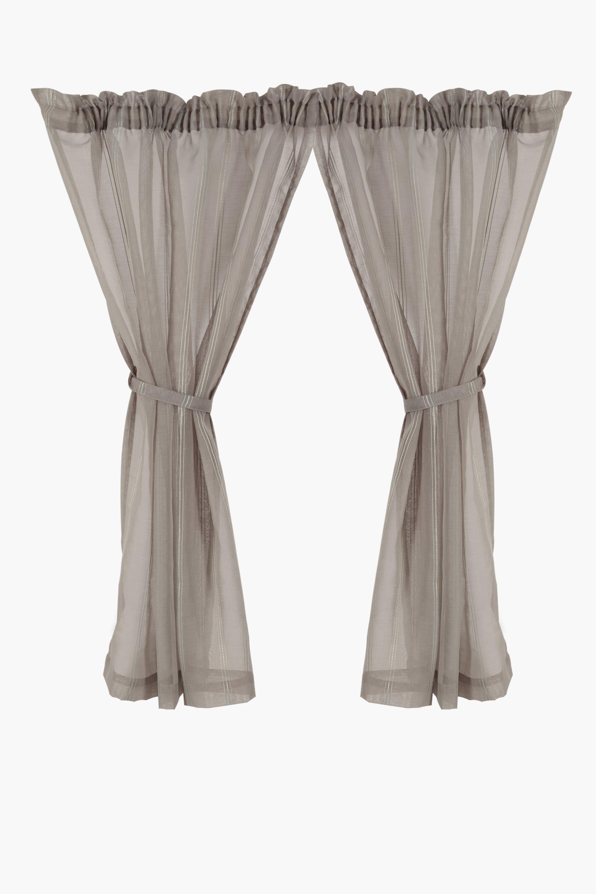 2 Pack Embroidered Stripe Sheer Curtain 110x120cm
