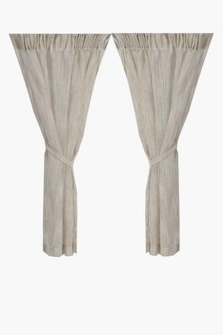 2 Pack Linen Look Sheer Stripe Cafe Curtain 110x120cm