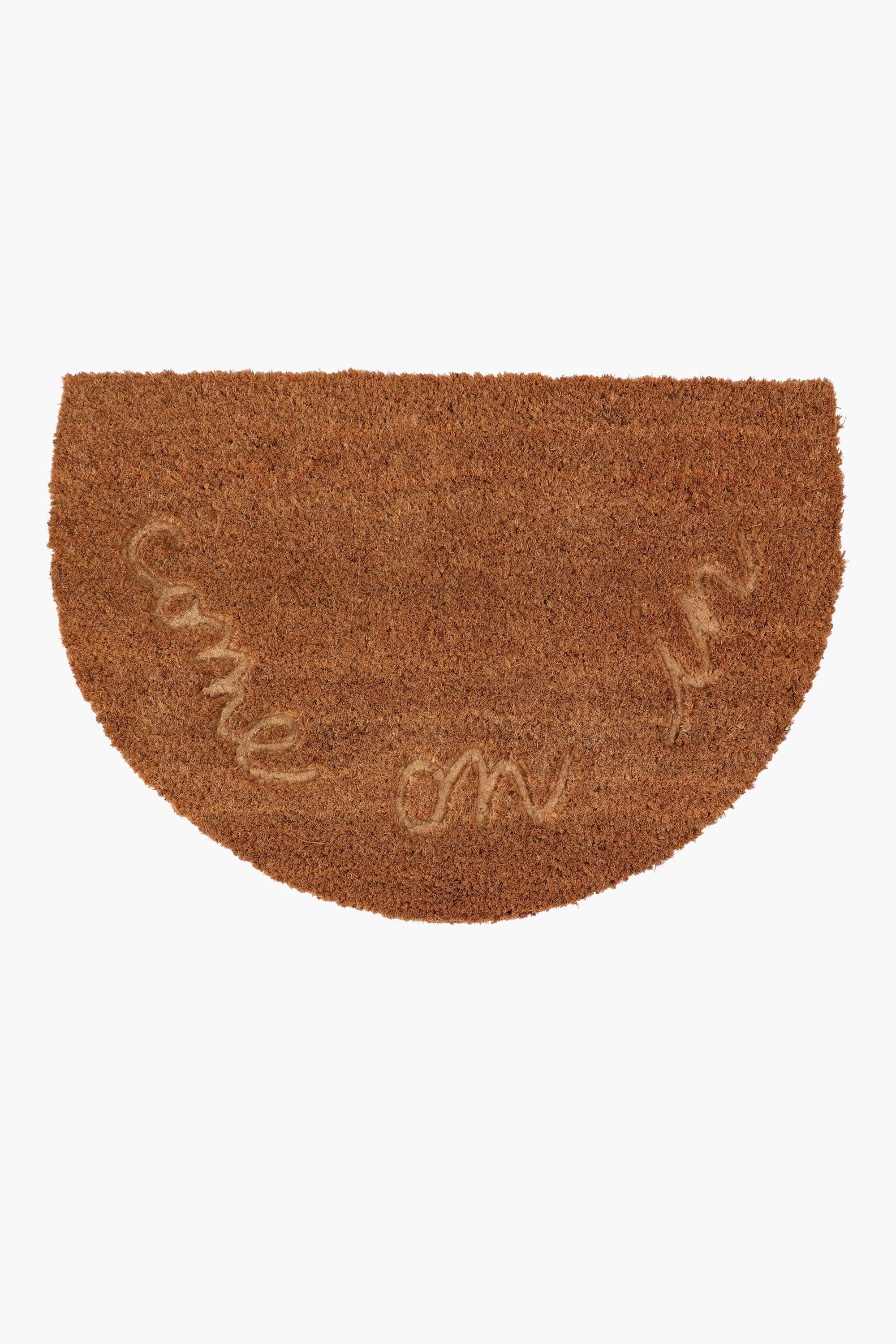 Coir Half Moon Embossed Door Mat, 40x60cm