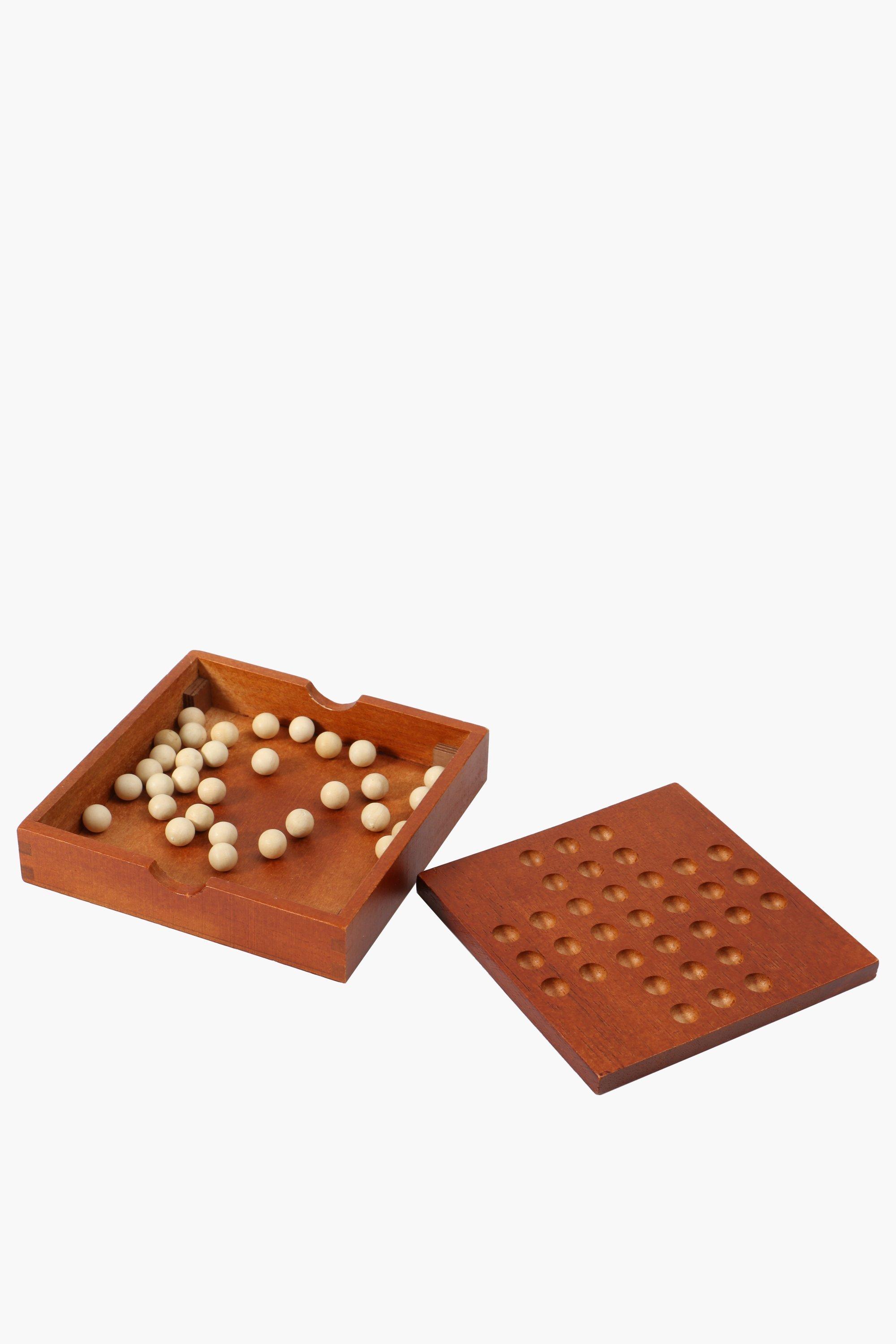 Wooden Solitaire Board Game, 14x14cm