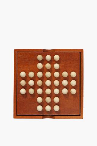Wooden Solitaire Board Game, 14x14cm
