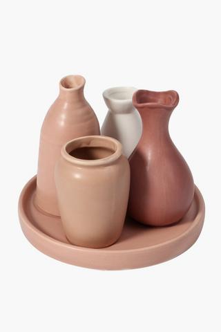 4 Bud Vases On Decor Tray