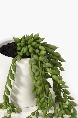 Artificial Plant STRING OF PEARLS in Ceramic Pot W/ Wood Stand - ONE-SIZE