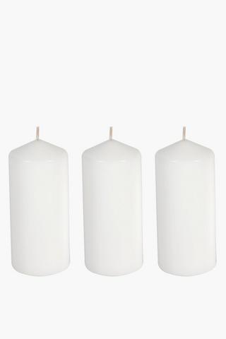 3 Unscented Pillar Candles 15cm