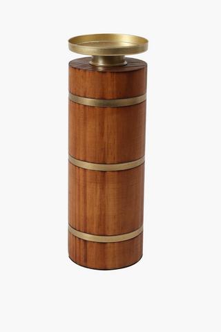 Wood And Brass Candle Holder Large