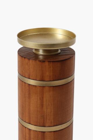 Wood And Brass Candle Holder Large