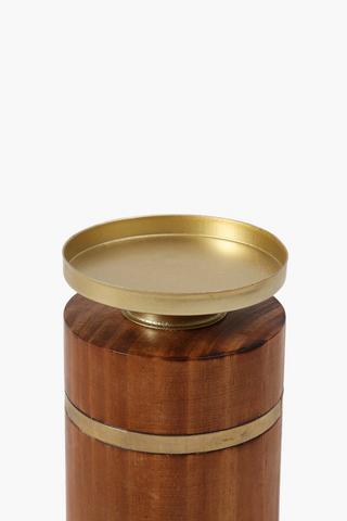 Wood And Brass Candle Holder Medium