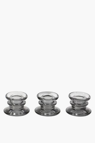 3 Pack Smokey Glass Candle Holders