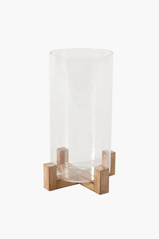 Cross Wood Glass Hurricane, Medium