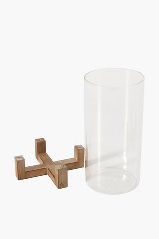Cross Wood Glass Hurricane, Medium