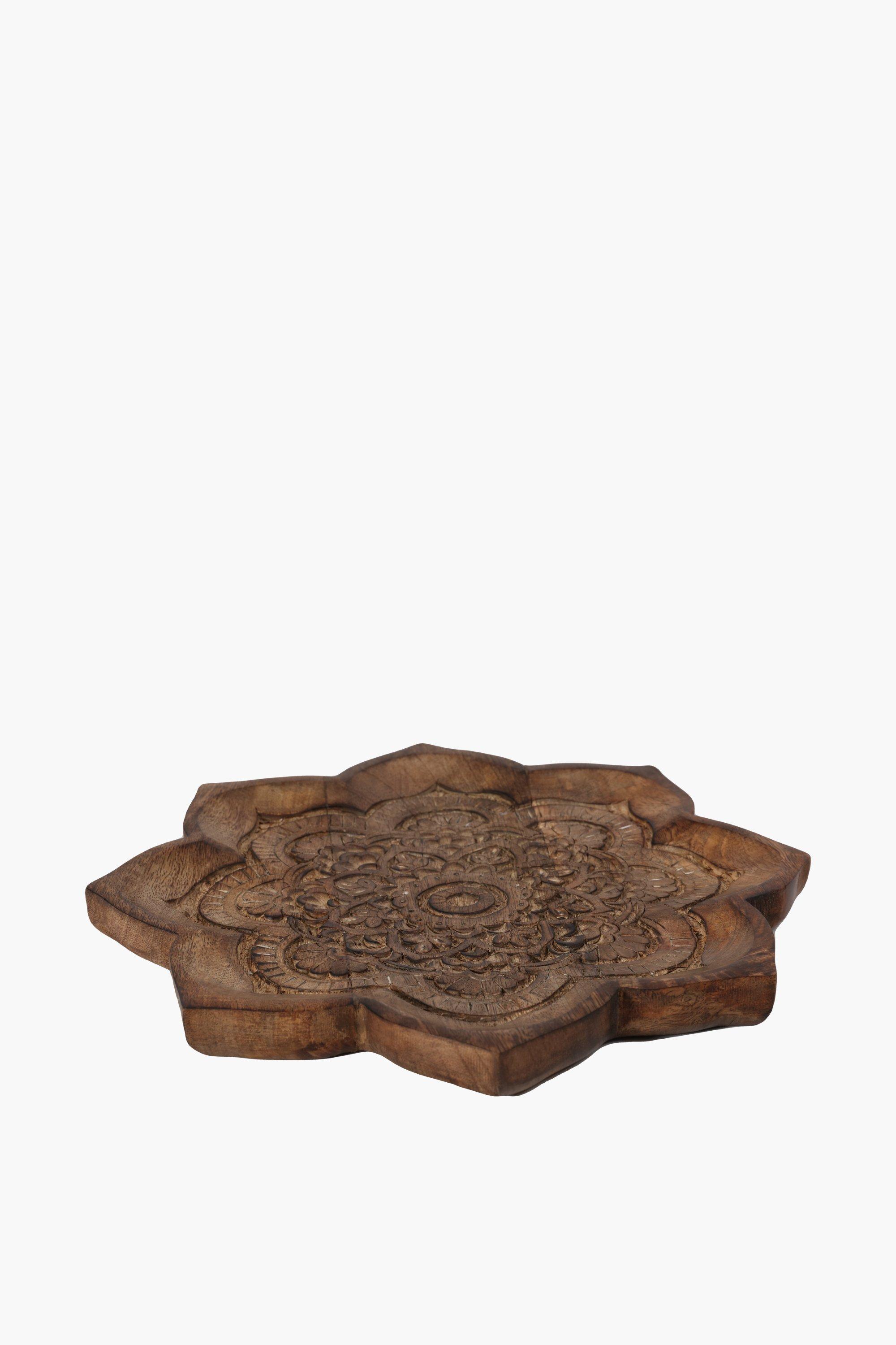Carved Wood Candle Plate Large