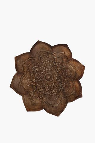 Carved Wood Candle Plate Large