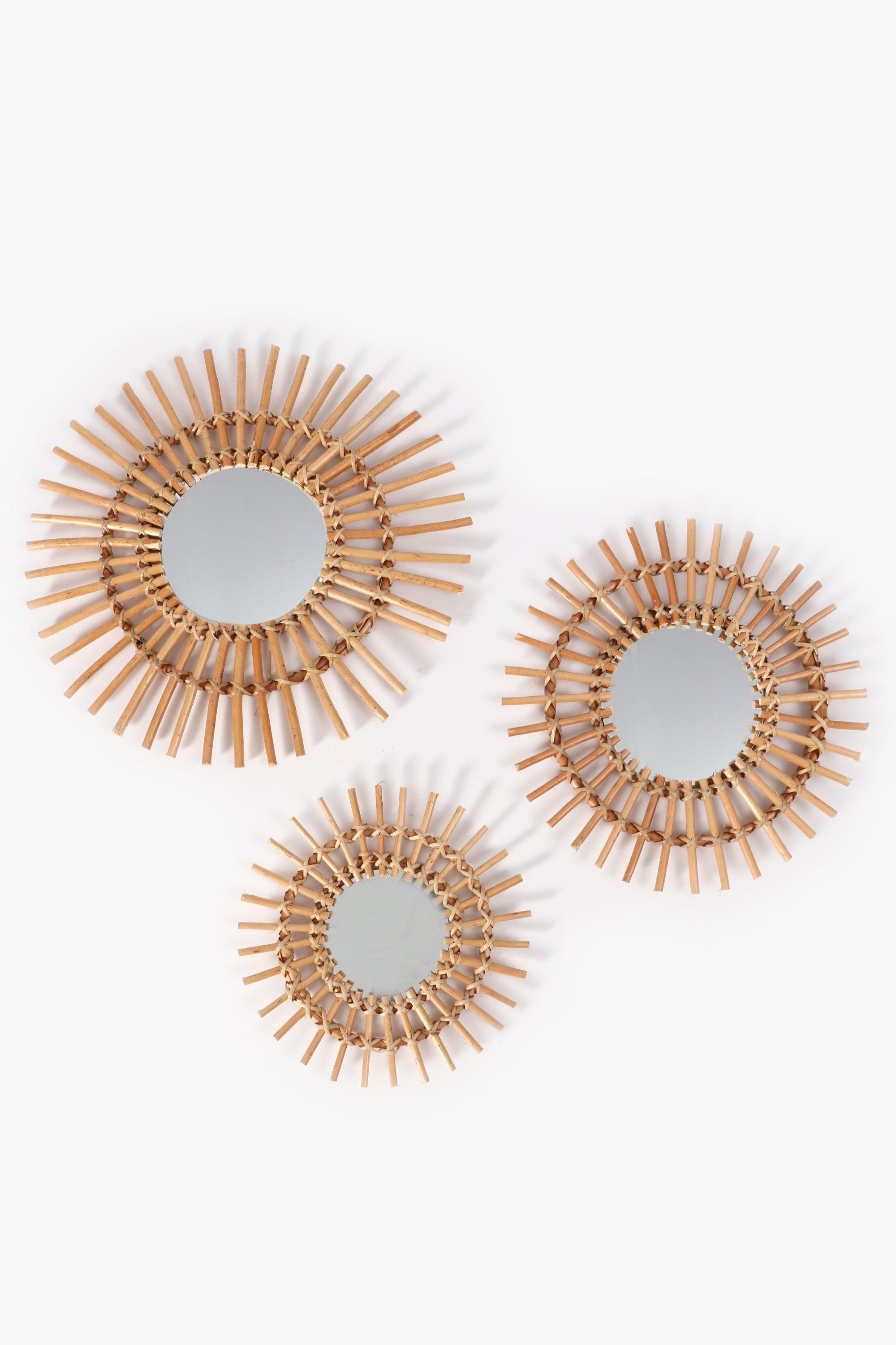 3 Pack Rattan Spiked Mirrors