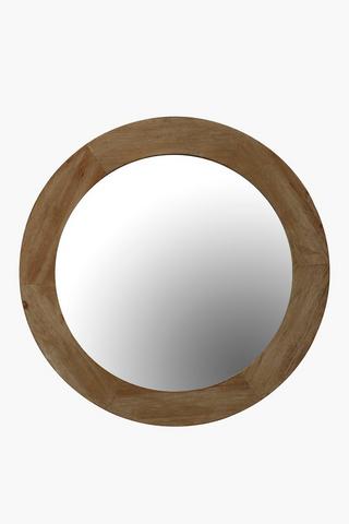 Washed Mango Wood Round Mirror, 110cm