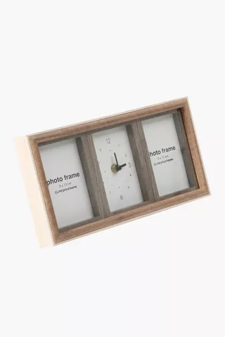Wooden 3 Frame Clock, 29,5x14,5cm