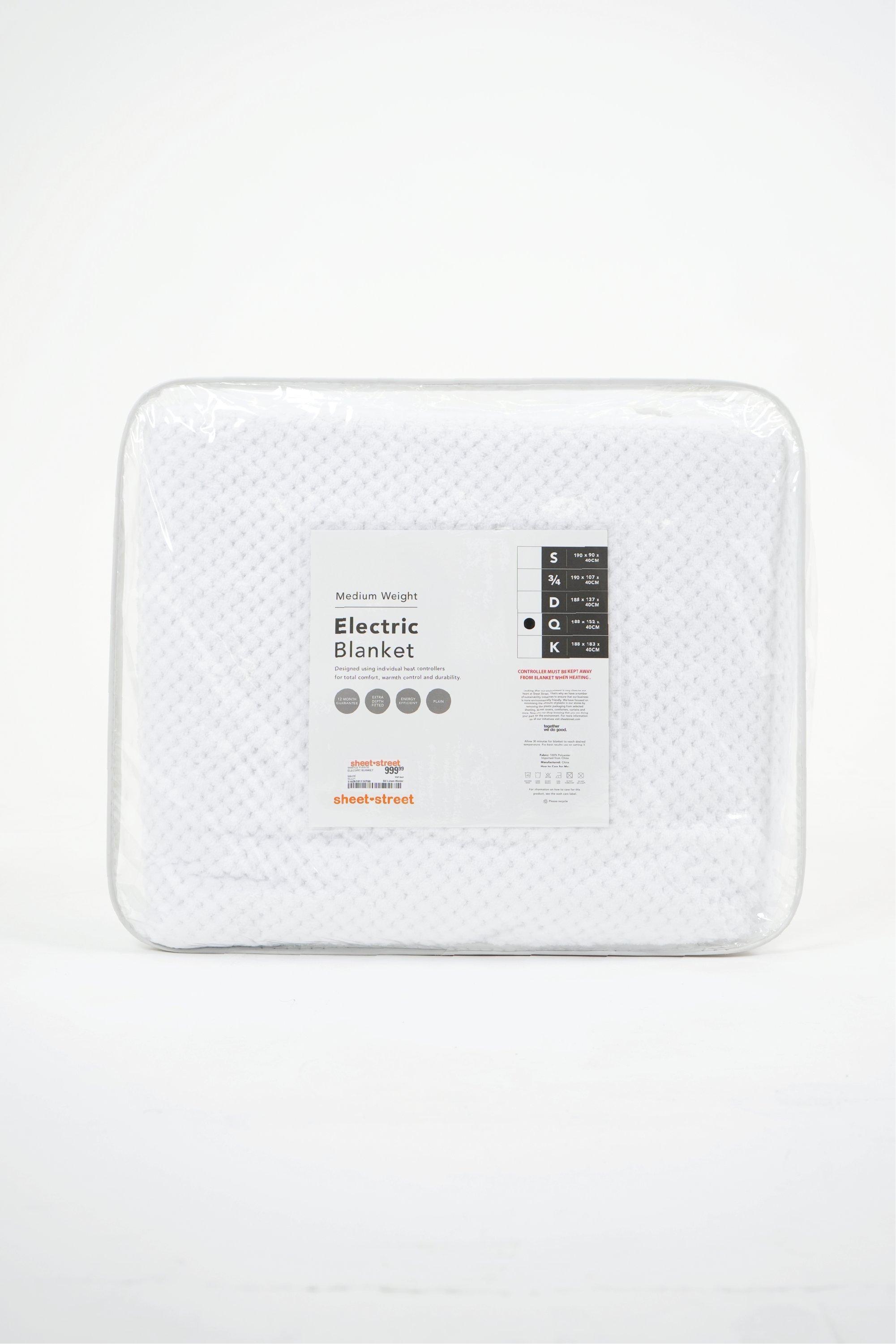 WAFFLE FLEECE ELECTRIC BLANKET - Q - White | SHEET STREET
