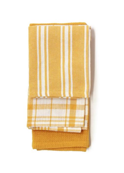 Waverly Set of 3 Yellow & Green Kitchen Towels - 1 Solid/1 Striped/1 Floral  NWT