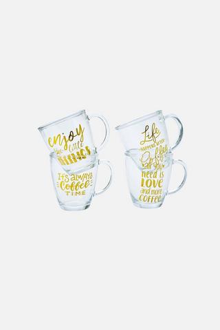 4 PACK SCRIPT GLASS MUGS