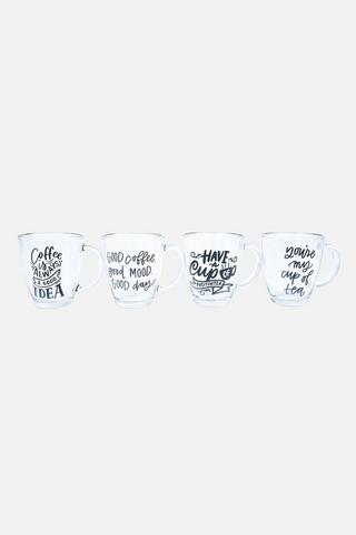 4 PACK SCRIPT GLASS MUG SET