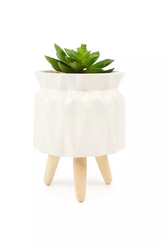 WOODEN FEET POTTED FAUX PLANT