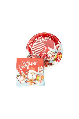 ASSORTED FESTIVE PAPER PLATES, CUPS AND SERVIETTES