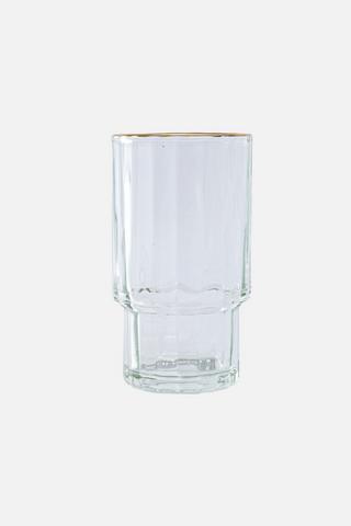 RIBBED GOLD RIM GLASS TUMBLER