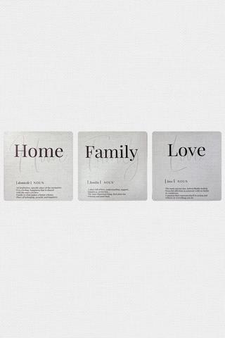 3 PACK HOME FAMILY LOVE WALL ART 38X38CM
