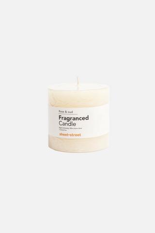 SMALL ROSE AND OUD SCENTED PILLAR CANDLE