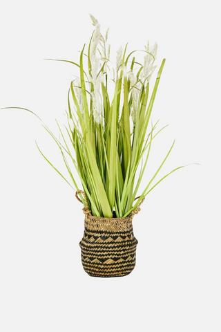 POTTED WHITE FLOWER FAUX GRASS