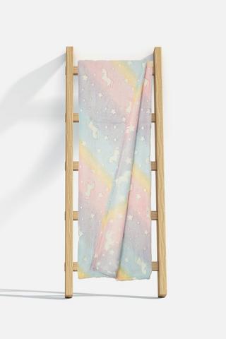 KIDS UNICORN GLOW IN THE DARK FLANNEL BLANKET 125X150CM